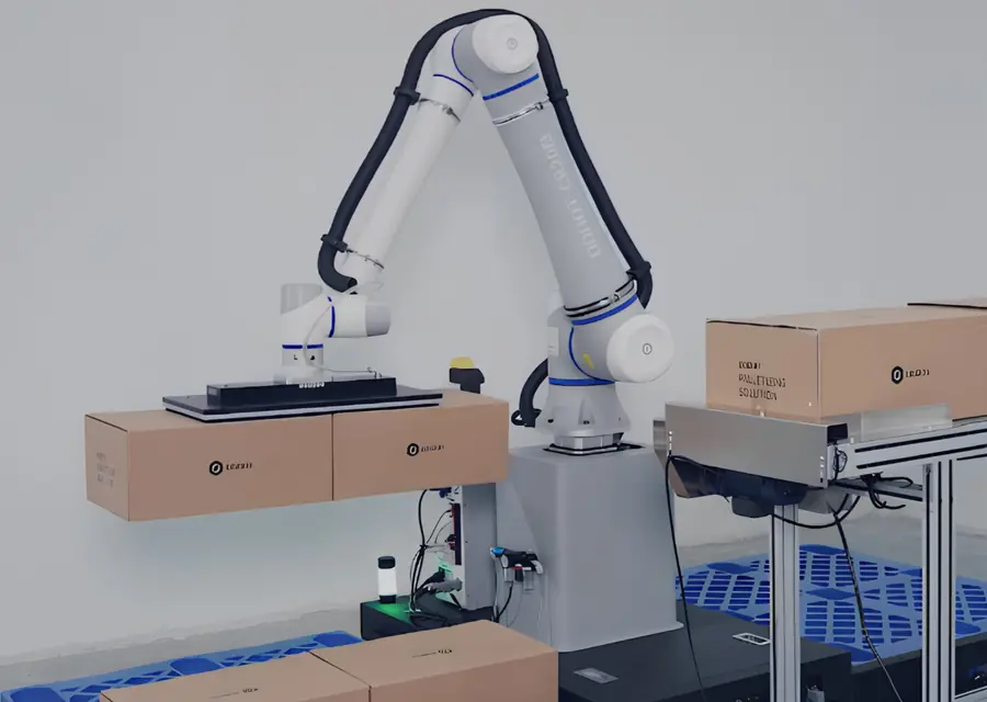 Dobot cobot palletising cartons onto pallets