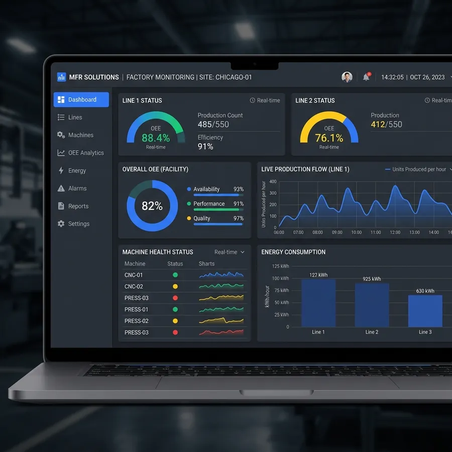 OEE dashboard on a laptop
