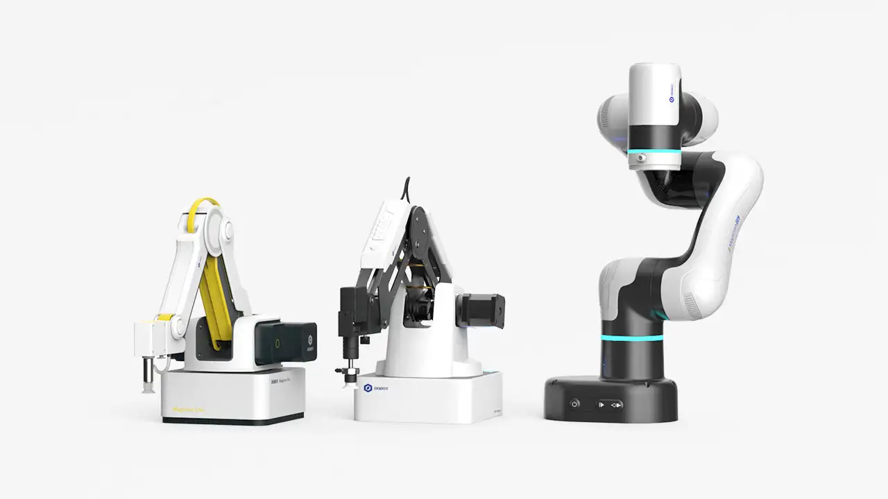 How Dobot Robotics Will Change STEM Education in the Future 4 obot Magician E6 robotic arm performing a 3D printing task in a classroom setting."