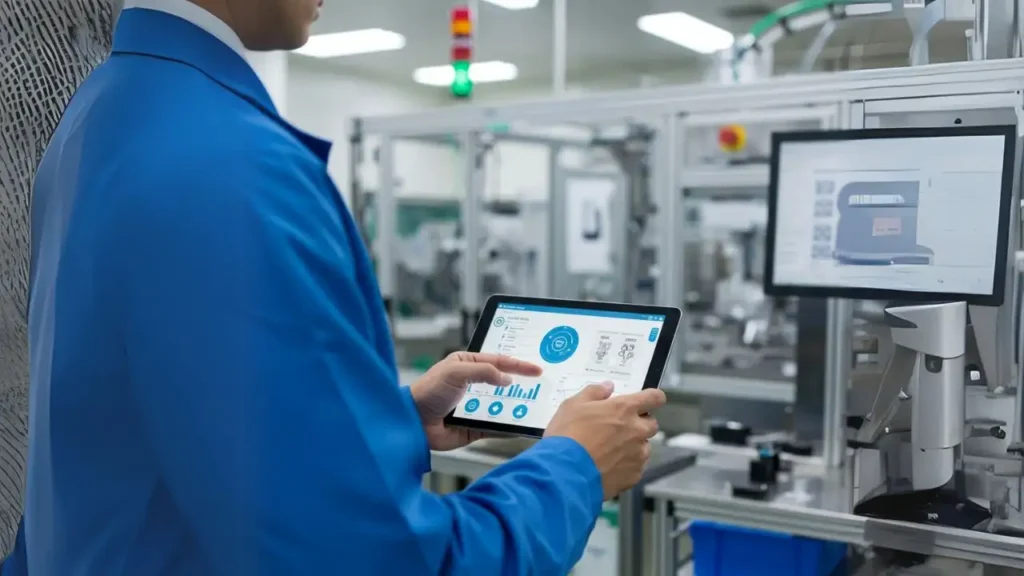 10 Industrial IoT Trends Transforming Manufacturing in 2025 8 Operator using a simplified HMI with voice command functionality in a cleanroom.