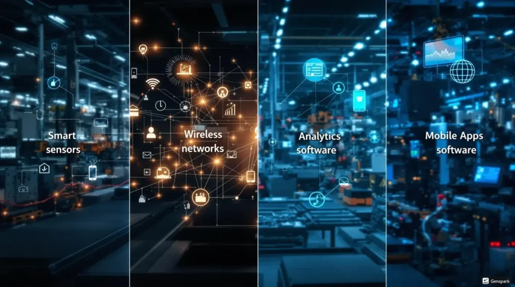 IIoT Solutions: Simple Guide to Smart Factory Technology 3 IIoT system showing sensor, network, software and app