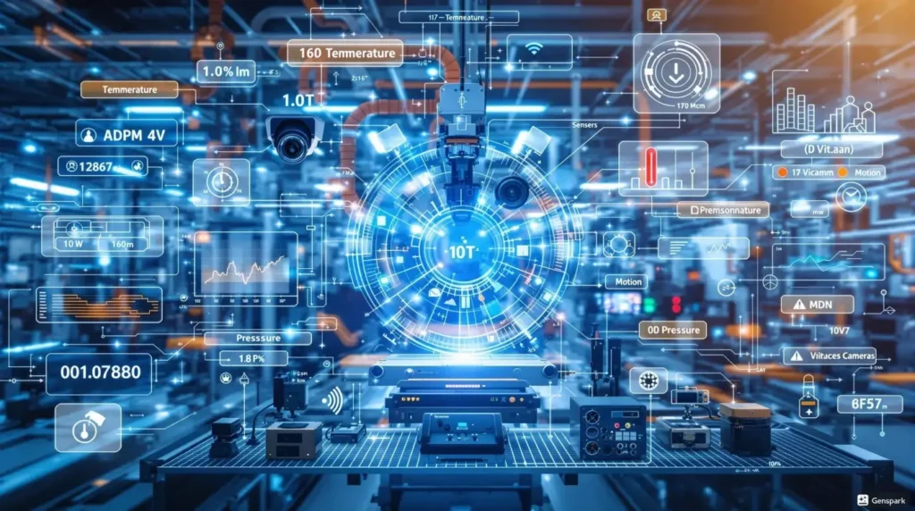 IIoT Solutions: Simple Guide to Smart Factory Technology 4 IIoT system showing sensor, network, software and app